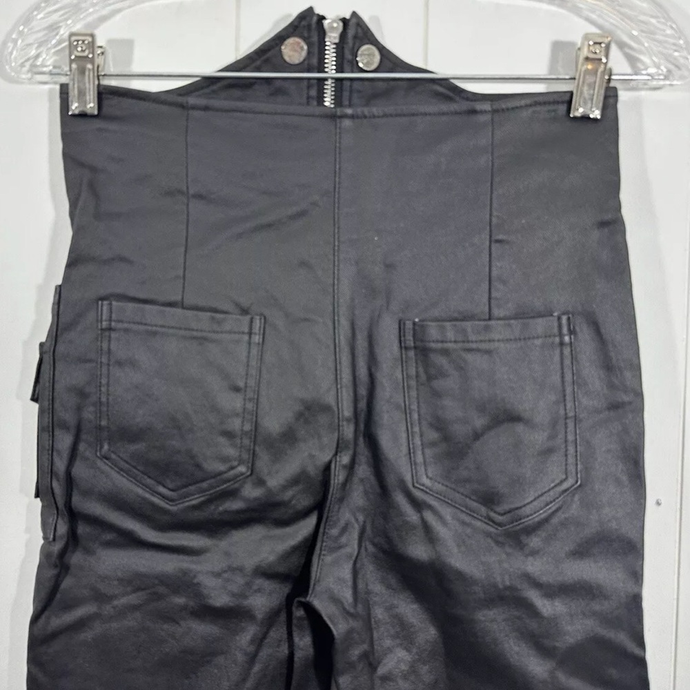 Akira Womens Black Moto Faux Leather Pants Hight Waist Sz Large Zip Front - Picture 6 of 11